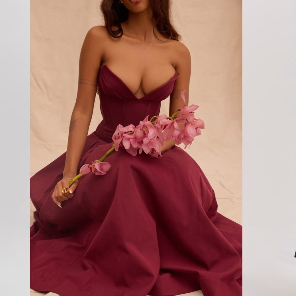 HOUSE OF CB 'Lady'‎ Wine Strapless Midi Dress NWOT SIZE L D-DD - Picture 4 of 14